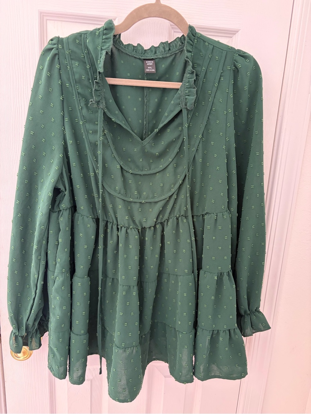 SHEIN Green Ruffle Tiered Peasant Blouse